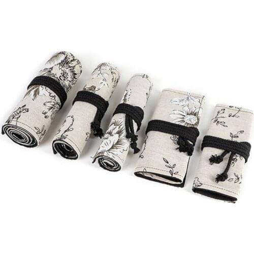 Peony 12/24/36/48/72 Holes Canvas Roll Pen Curtain Pencil Bag Case Makeup Wrap