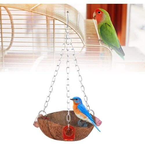 Hanging Basket Pet Bird Toy Squirrel Coconut Shell Hanging Basket Sling With Acrylic Ring For Parrot Hammock Dropshipping