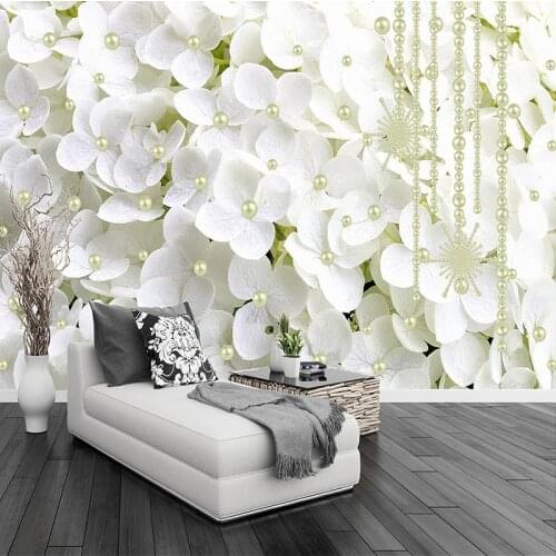 Custom Mural Wallpaper 3D White Pearl Jewelry Flowers Wall Cloth Living Room TV Sofa Backdrop Wall Painting Modern Wallpaper 3 D