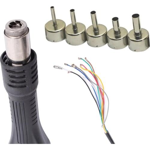 Hot Air Desolder Soldering Heat Gun Handle For 858 8858D 878A 878 Rework Solder Station with 5pcs Nozzles