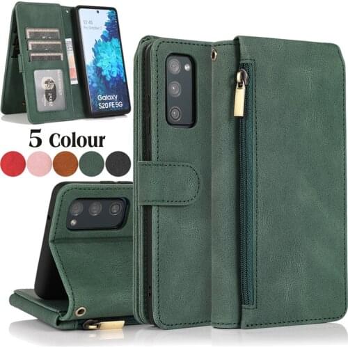 Luxury Leather Zipper Flip Wallet Case For Samsung Galaxy S20 FE 5G S21 S10 E S9 Plus Note 20 Ultra 10 9 Card Holder Phone Cover