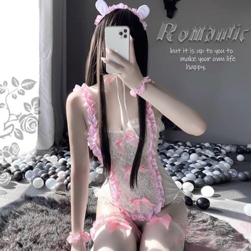Sexy Bunny Girl Maid Cosplay Costume Lace Sling Open Crotch Bodysuit Japanese Kawaii Uniform Temptation Suit Adult Sex Clothing
