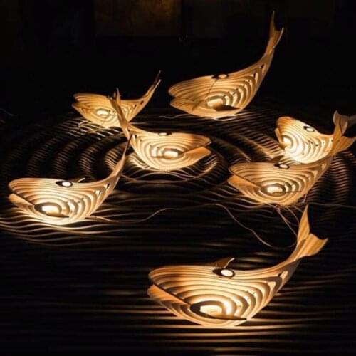 Modern Art Pendant Lights Whale Wood Lamp Restaurant Fish Pendant Lamp for Kids Room Hanging Kitchen Lamp Light Fixtures