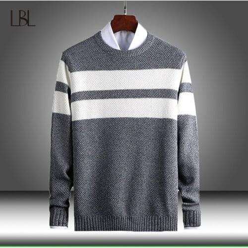 100% Cotton Sweaters Mens Autumn Loose Casual Striped Pullovers Sweater Mens O-Neck Long Sleeve Hip Hop Streetwear Clothing