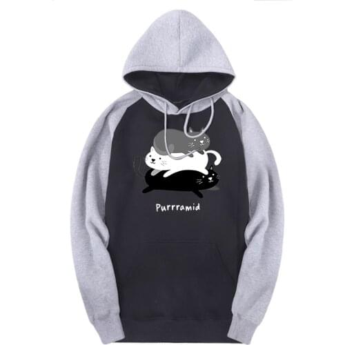 Three Cats Raglan Hooded Sweatshirts Men Printing Fashion Tracksuits Brand Streetwear Hoodies Male Outdoor Moleton Masculino