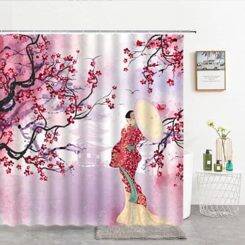 Waterproof Polyester Fabric Shower Curtain Plum Blossom Ladies Girl Decoration Multi-size Bathroom Shower Curtain