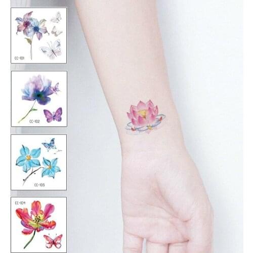 1Pcs Temporary Tattoos Sticker for Women Body Art Tattoo Sticker 3D Butterfly Rose Flower Feather Tattoo Waterproof 6X6cm Gift