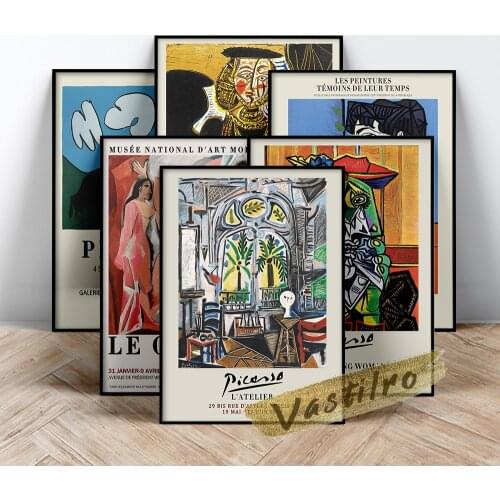 Pablo Picasso Museum Exhibition Poster, Bacchanal With Black Bull Linocut Canvas Painting, Picasso Woman Figure Wall Stickers