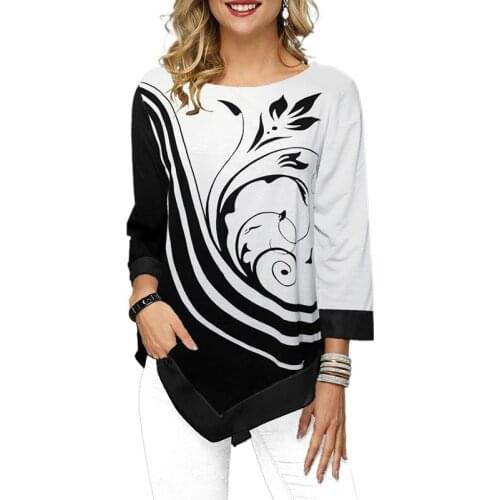 Women Blouse Shirt Patchwork Tops BA Long Sleeve O-Neck Elegant Casual Loose Shirt Plus Size 5XL Female Print Tees Blouse Woman