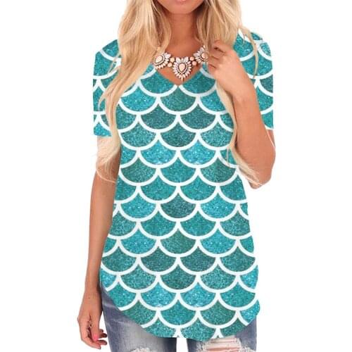 Giyu Brand Mermaid T-shirt women Gradient V-neck Tshirt Stripe Funny T shirts Harajuku Shirt Print Womens Clothing Summer