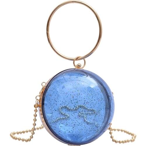 Women Circle Handbag Transparent Messenger Bag Acrylic Chain Crossbody Bags Candy Color Round Totes Money Purse Phone Key Bags