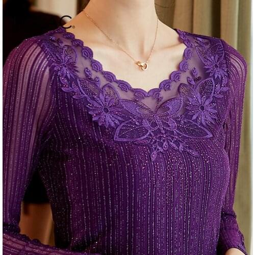 New 2021 Spring Autumn women lace shirt Elegant slim long sleeve hollow out women top plus size t shirt women lace tops