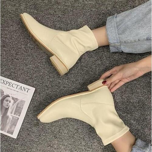 European style net red square head short boots womens simple fashion popular women boots spring 2020 new wild shoes