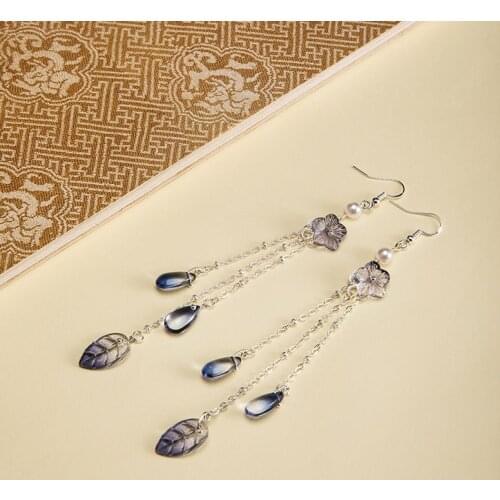 Chinese Vintage Women Earrings Gradient Color Drop Dangle Earring Cuff Womens Earrings Luxury Women Jewelry Gift