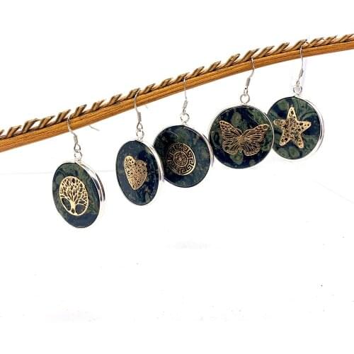 Earrings for Women Jewelry Round Natural Stone Multicolor Edging Metal Inlay DIY Production Ear Studs Pendant Accessories