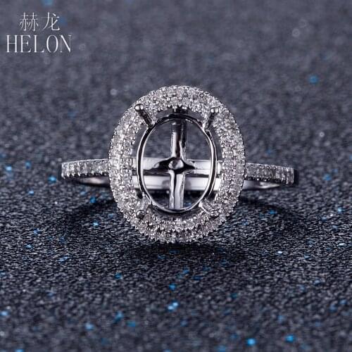 HELON Oval 6.5x8.5-8.5x10.5mm Solid 14K White Gold Real Natural Diamond Wedding Semi Mount Ring Setting Women Trendy Fine Jewery