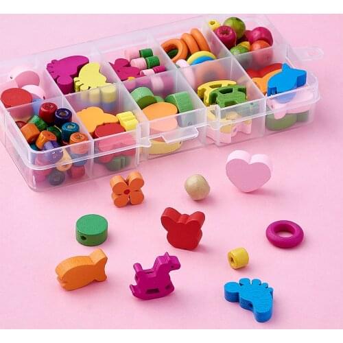 1Box Colorful Flower Fish Heart Butterfly Wood Beads for Children Kids Bracelet Necklace DIY Jewelry Making Accessories Handmade