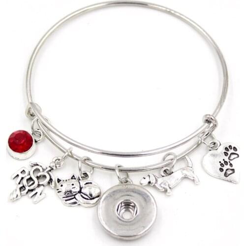 1PC DIY Interchangeable 18mm Snap Jewelry Animal Pet Dog Cat Paw Print charm Bracelets&Bangle Women Jewelry Gifts Pulsera