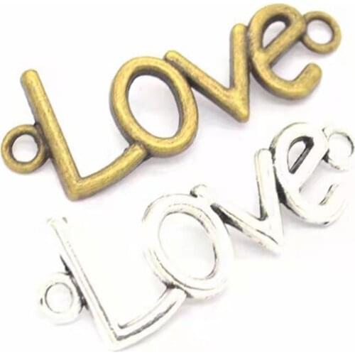 10pcs 39*15mm Tibetan Silver Double Hanging Letter Love Charm Pendant Connector Findings Accessories DIY Vintage Choker Necklace