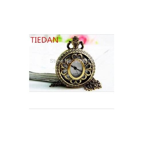 10 pcs /lot Vintage antiques Bronze Hollow out Pocket watchen necklaced woman Man kid gft