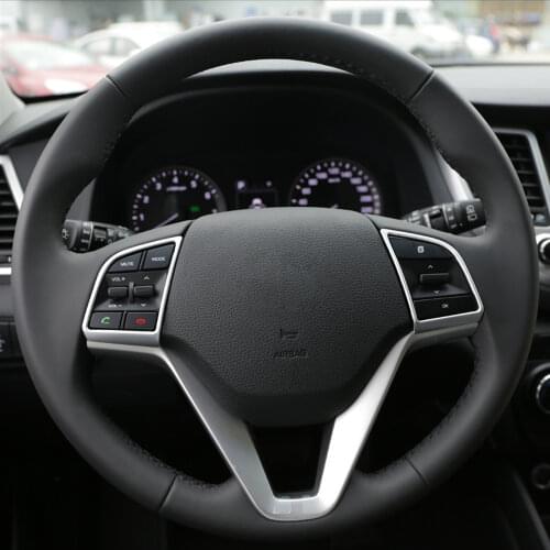 2 Pcs/Set Car ABS Chrome Steering Wheel Sequins Cover Interior Decoration Trim For Hyundai Tucson 2015 2016 LHD ABS Accessories