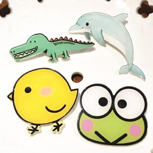 4pcs Cat Dog Animal Figure Chick Frog Brooch Pin Acrylic Badges On Backpack Ornament Decoration Cloothing Kids Button Badge Gift