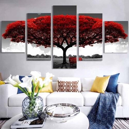 5 Pieces Red Tree Art Scenery Landscape 5D DIY Full Drill Diamond Painting Multi-Picture Cross Stitch Embroidery Kit A1131
