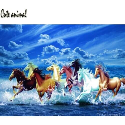 5D round DIY Diamond Embroidery Horse running animal color art Full Square Cross Stitch Diamond Painting Mosaic Home Decoration
