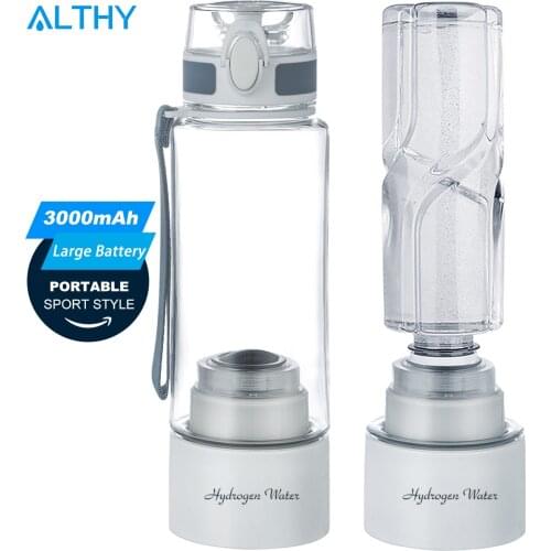 ALTHY Hydrogen Rich Water Generator Bottle - 3000mah large battery - DuPont SPE+PEM Dual Chamber H2 Maker lonizer - sport style