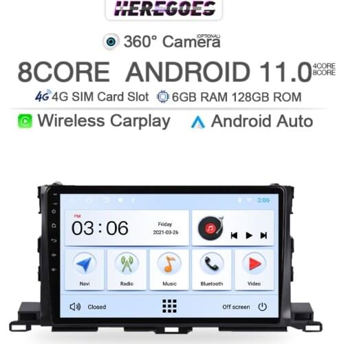 360 Camera Carplay Android 10.0 Car multimedia video Player For Toyota Highlander 2015 2016 2017 2018 GPS Radio 6G+128GBb 2Din