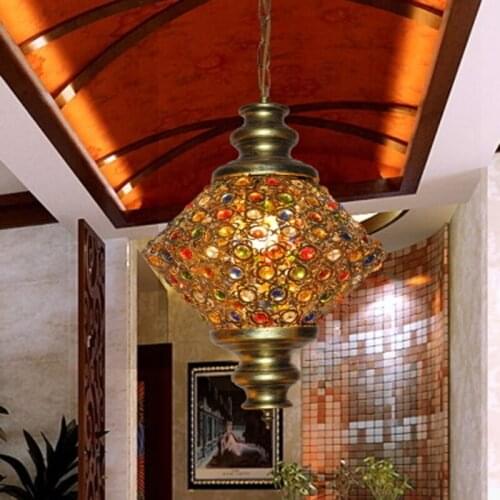 Bohemia Retro Creative Wrought Iron Pendant Lamp E27*1 Led Bulb K9 Color Crystal Restaurant The Bedroom Art Designer Lighting