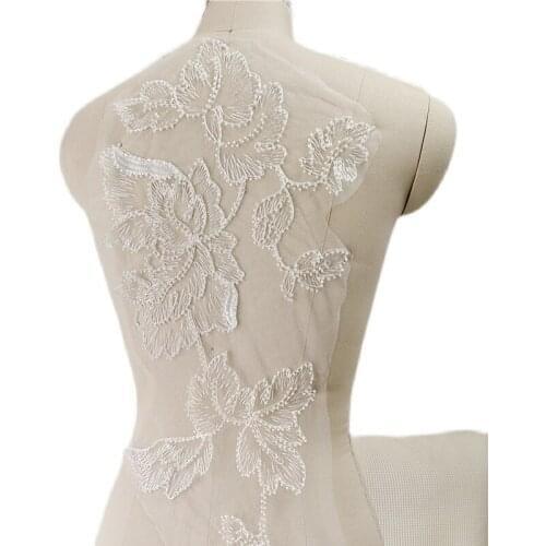 2021 New Creative Exquisite Beading Large Lace Applique DIY Wedding Dress Embroidery Back Sticker Clothing Accessories White