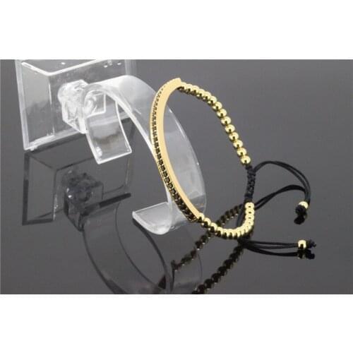 Bangles in Jewelry with Black CZ .24k Gold Color Bangles Macrame Weave with 4mm beads Fashion for Women and Man