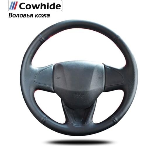 Handsewing Black Genuine Leather Steering Wheel Covers For Honda Fit 2014 Vezel 2015-2017