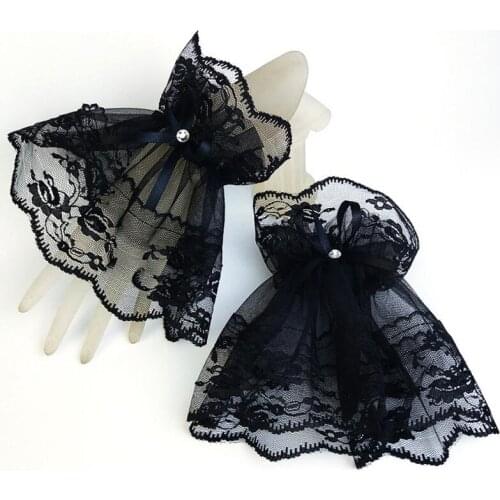 Black Short Lace Mesh Bowknot Hand Sleeves