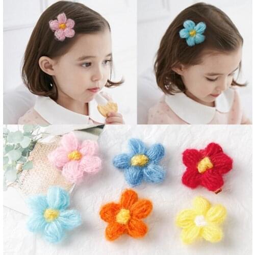 Children girls Hair accessories 2-6pcs/set wool Flower Elastic Hair ties Bands For Girls Baby Hair Clips Scrunchie hair ring