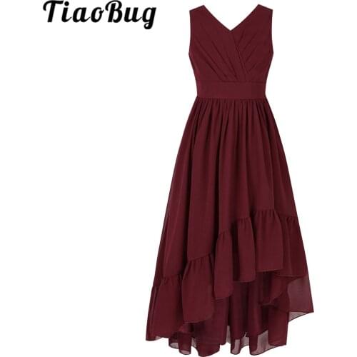 Little Bridesmaid Dresses Chiffon V Neck Sleeveless High-low First Communion Dress for Girls Wedding Party Flower Girls Clothes