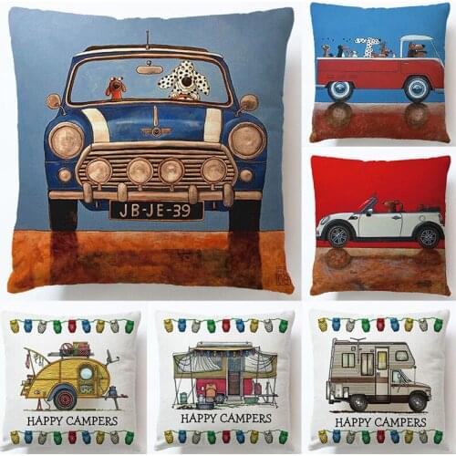 Home Textile 45*45CM Linen Printed Cartoon Car Bus Square Sofa Car Pillow Case Pillowcase Cushion Cover 2pc/lot