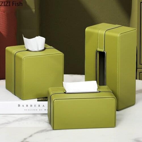 European removable tissue storage box green leather tissue box napkin storage container gift coffee table living room decoration