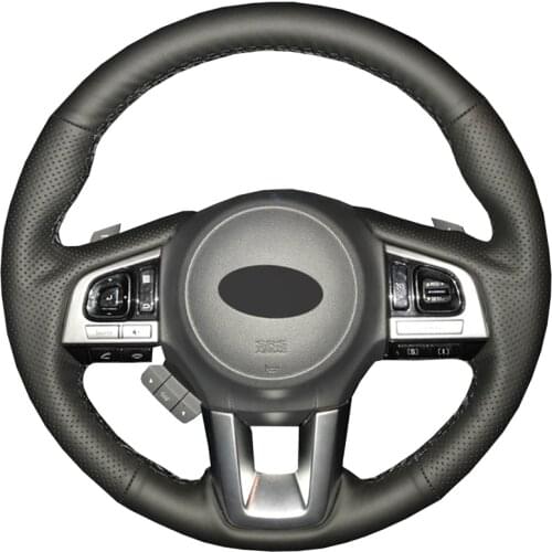 Black PU Faux Leather Hand-stitched Car Steering Wheel Cover for Subaru Legacy XV 2015-2017 Outback 2014-2017 Forester 2015-2018