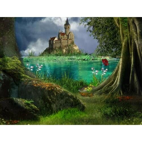 JMINE Div 5D forest Castle tree river Full Diamond Painting cross stitch kits art High Quality Scenic 3D paint by diamonds