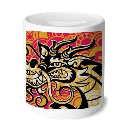 Chinese Dragon Pattern Asia Black Money Box Saving Banks Ceramic Coin Case Kids Adults