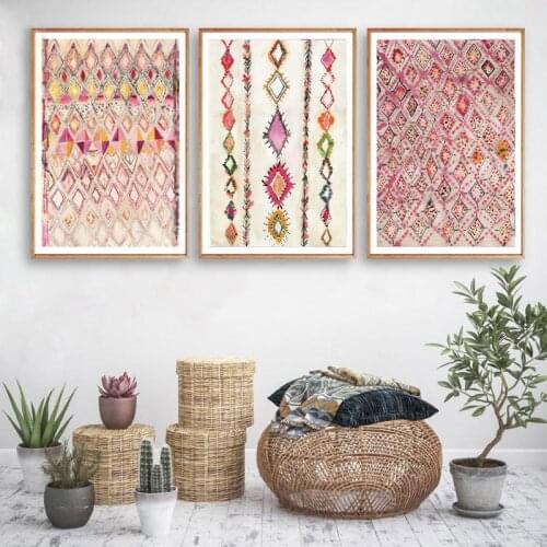 Beautiful Moroccan Rug Pink Bohemian Wall Art Canvas Painting Nordic Posters and Prints Wall Pictures for Living Bedroom Decor