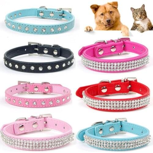 Colorful Row Rhinestones Decor Soft PU Leather Dog Puppy Pet Collars Small Dog Collar Puppy Accessories Dog Collars Harnesses