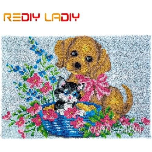 Latch Hook Kits Puppy & Kitten Chunky Yarn Embroidery Crochet Tapestry Kits Needlework Hobbies & Crafts DIY Carpet Rug 85*58cm