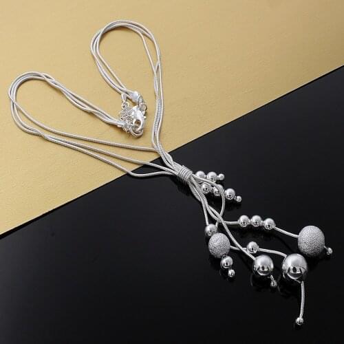 Hot classic 925 Sterling Silver Tassel Snake Chain Beads Necklaces for woman Charm Jewelry Fashion Party wedding Christmas Gifts