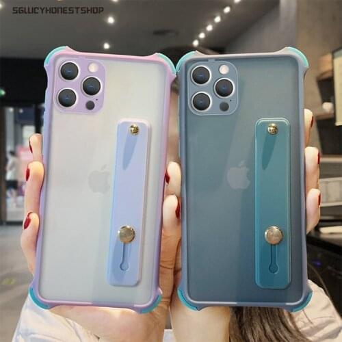 Matte Colorful Acrylic Case Cover For iPhone 12 11 Pro Max XR XS X 8 7 6 6s Plus SE 2020 12 Mini 12 Pro With Hand Strap Holder