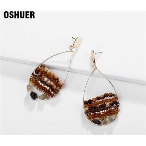 OSHUER Trendy Large Stud Earrings Big waterdrop natural stone Earrings Brincos Celebrity Brand Loop Earrings for Women Jewelry