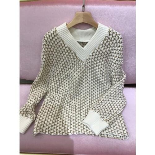 Fashion Ladies 2021 New Long Sleeve Sexy Casual Hand Knitted Peach Collar Top 1203