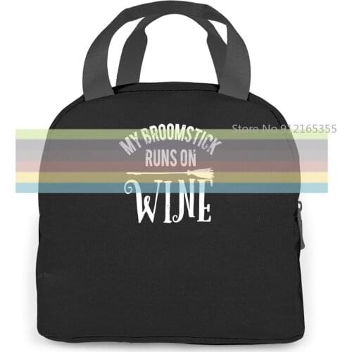 My Broomstick Runs on Wine Halloween Witch Print women men Portable insulated lunch bag adult